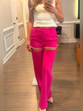 AREA NYC  Pink Crystal Slit cut out Trousers sz 6